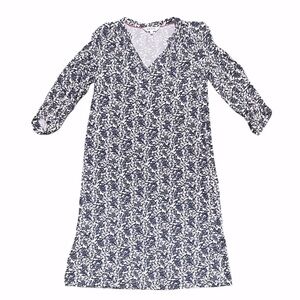 Brora Navy Print Jersey V neck Midi Dress Size 6 3/4 sleeves